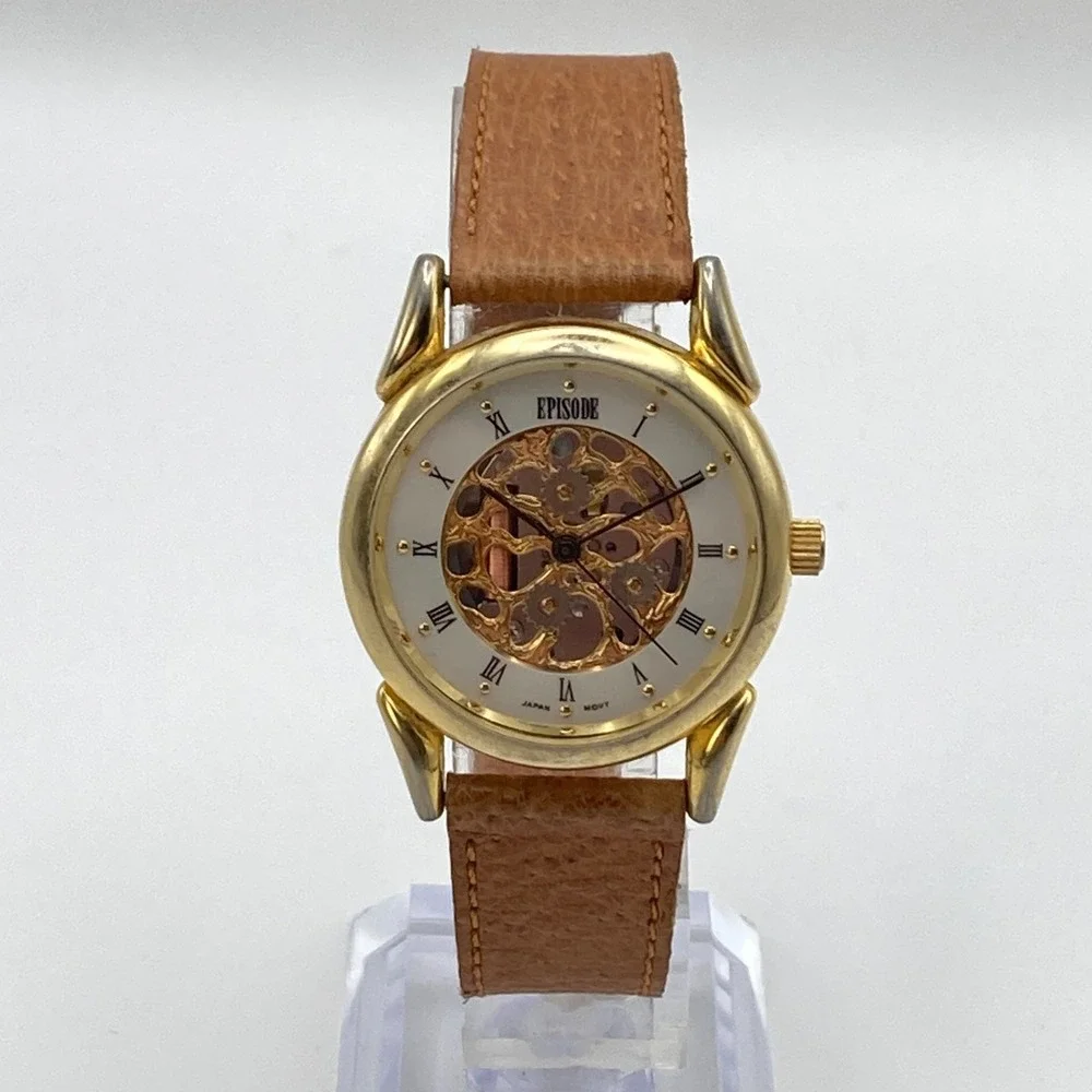 Vintage Episode Women's Watch 32mm Gold Tone Faux Skeleton New Battery 8